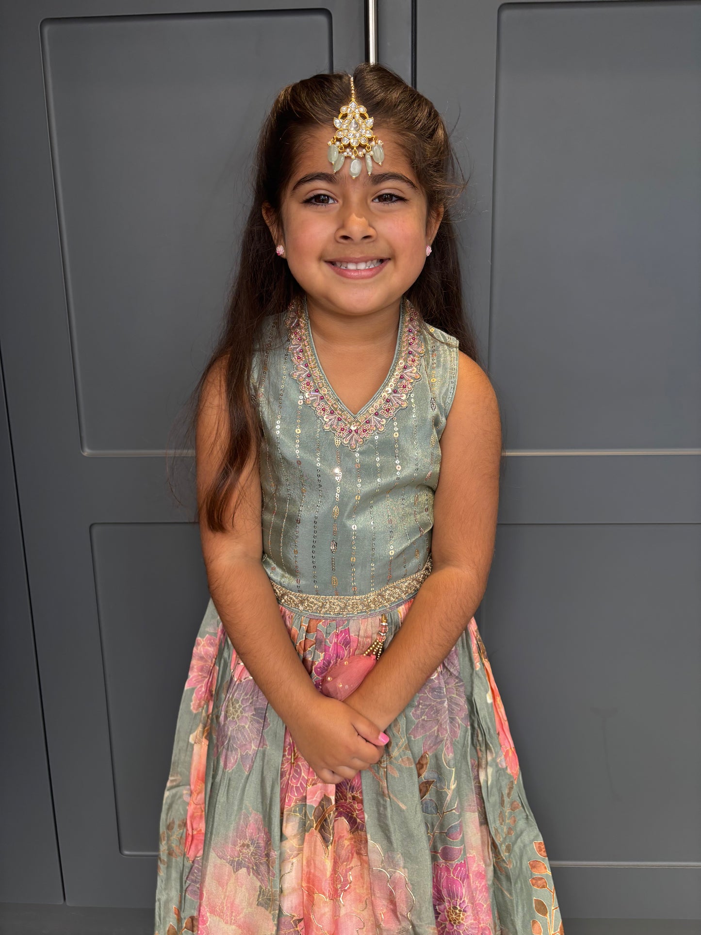 Sage Green Floral Lengha