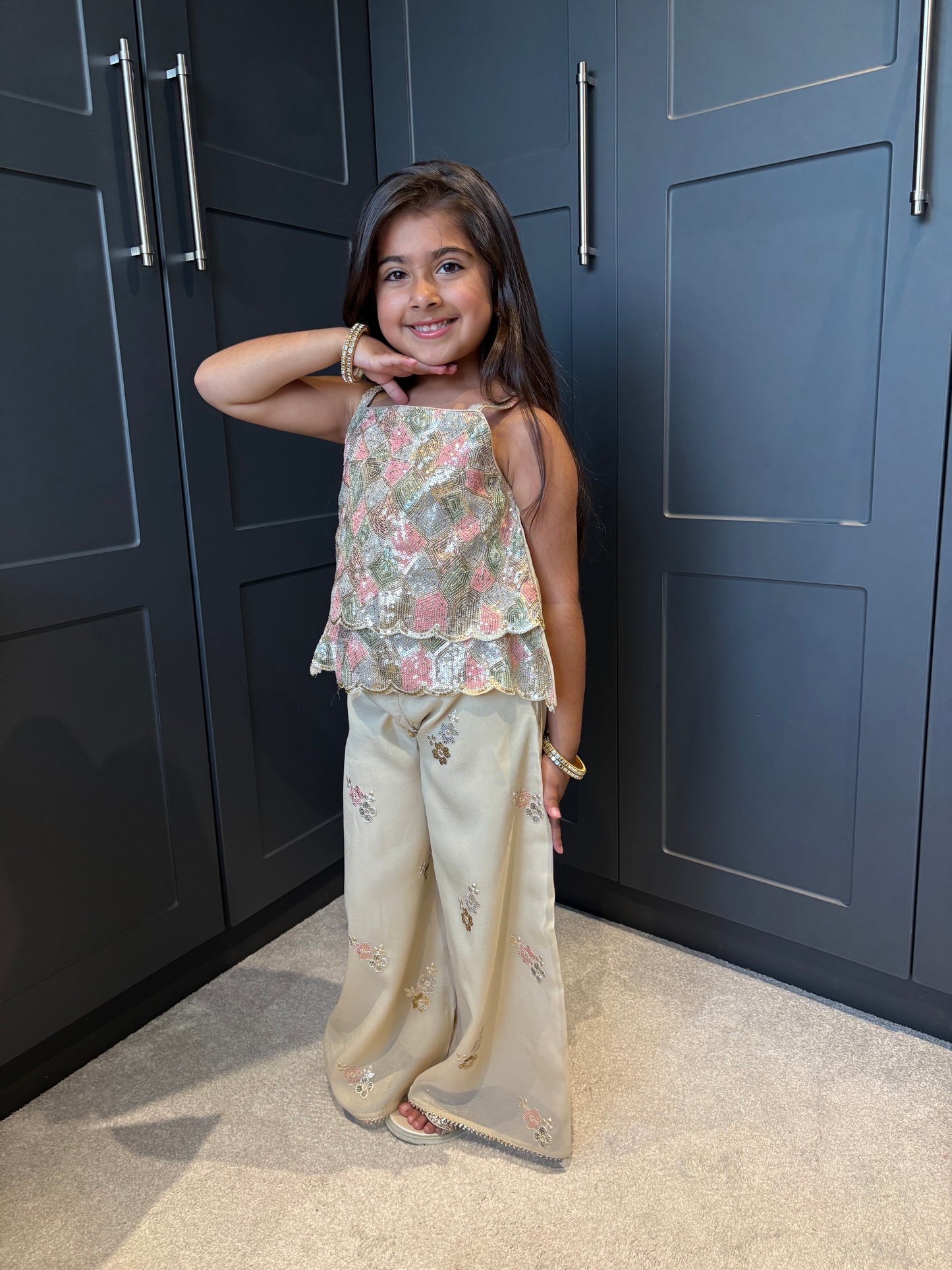 Blush & Gold Sequin Palazzo Set