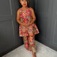 Red & Gold Partywear Trouser Suit
