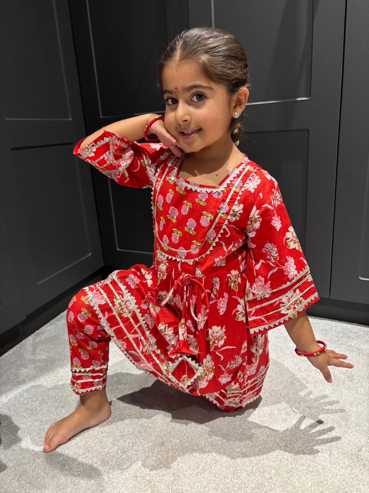 Red Floral Trouser Suit Set
