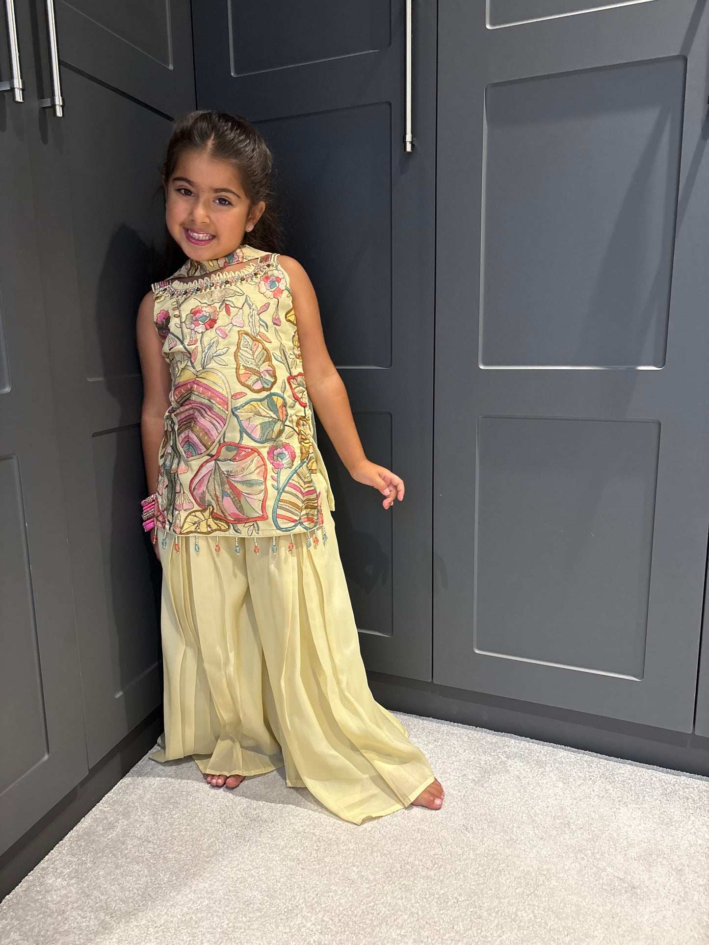 Girls Lemon Embroidered Palazzo Suit