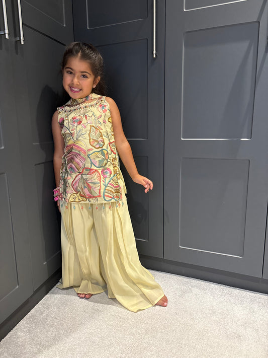 Girls Lemon Embroidered Palazzo Suit