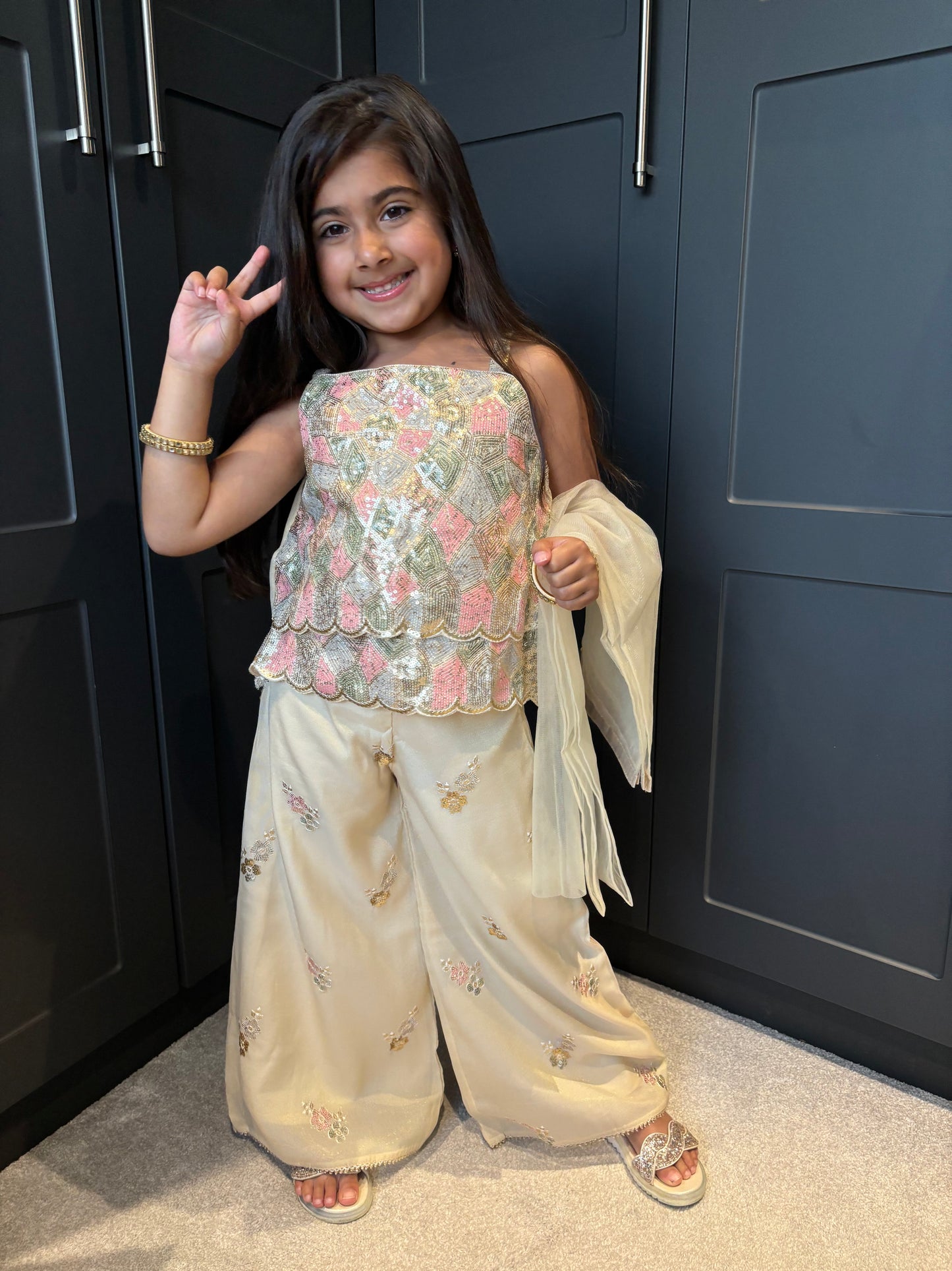 Blush & Gold Sequin Palazzo Set