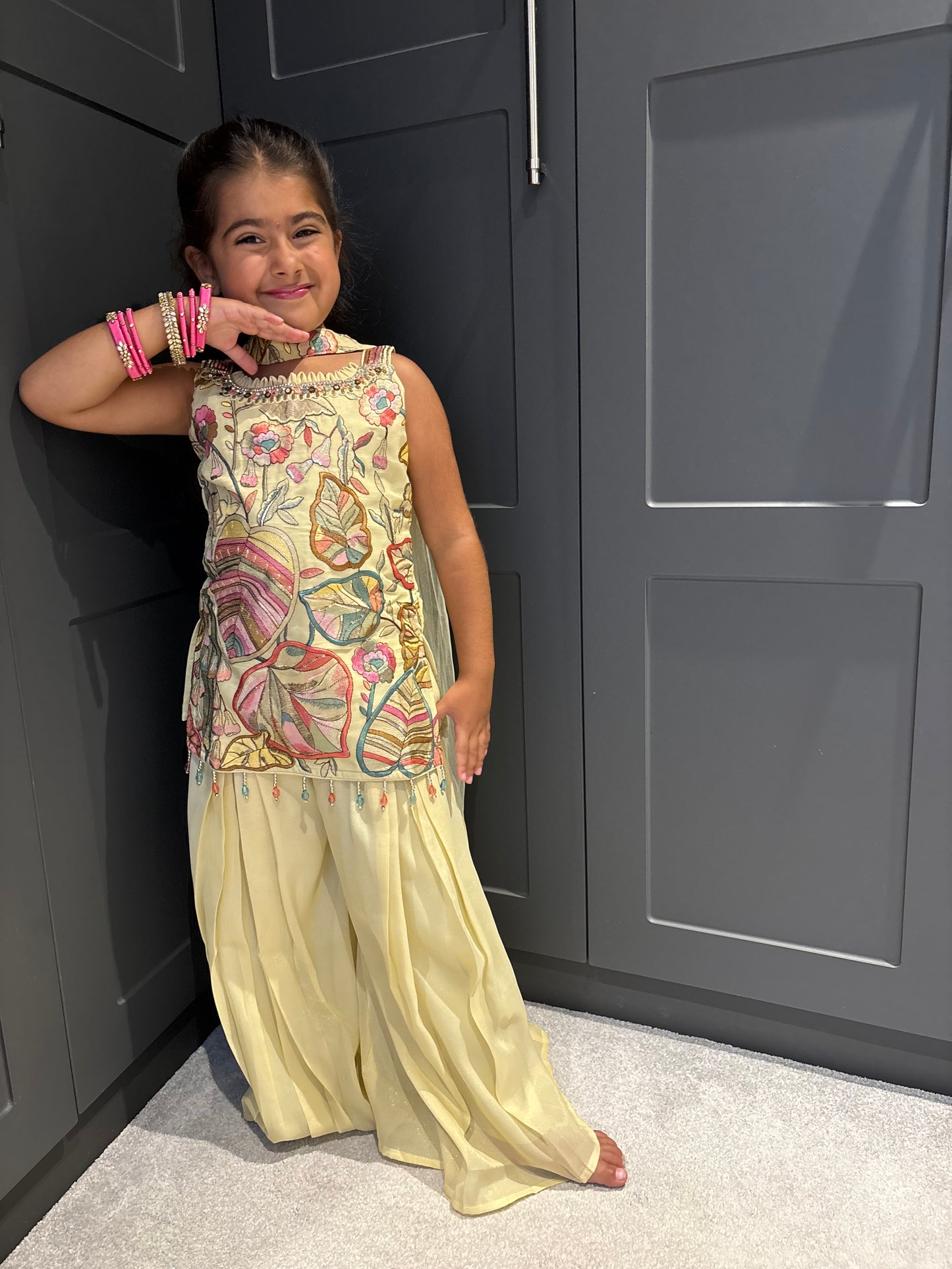 Girls Lemon Embroidered Palazzo Suit