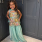 Girls Aqua Blue Embroidered Palazzo Suit | Floral Festive Ethnic Wear