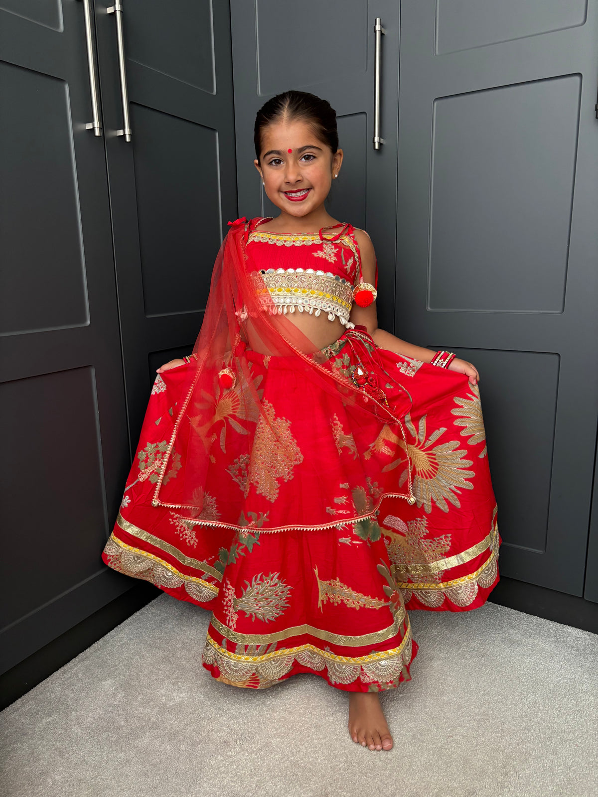 Red Lengha | Girls Navratri Garba Outfit | Indian Kidswear