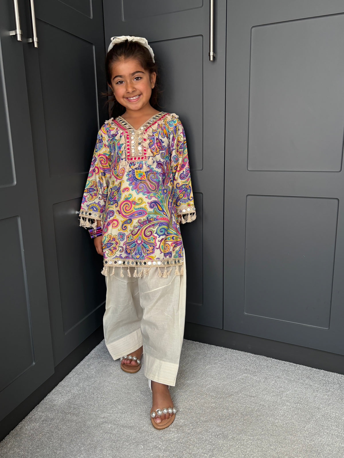 Paisley Mirror Work Kurta Salwar Set for Girls
