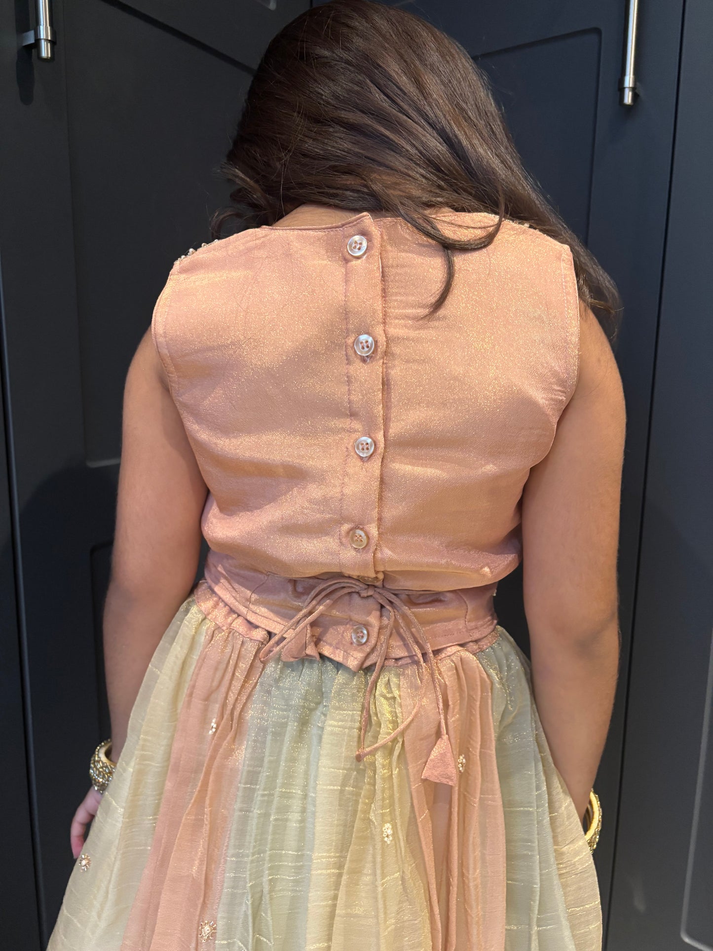 Peach & Champagne Gold Mirror Work Length