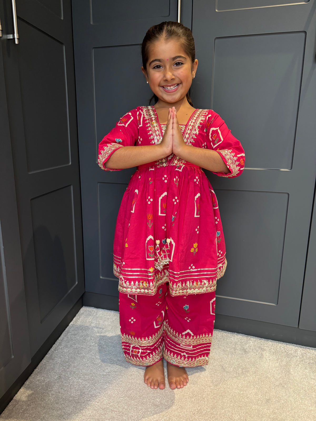 Rani Pink Cotton Palazzo Suit with Gotta Detail & Bandhani Dupatta | Indian Kidswear | Girls Outfits