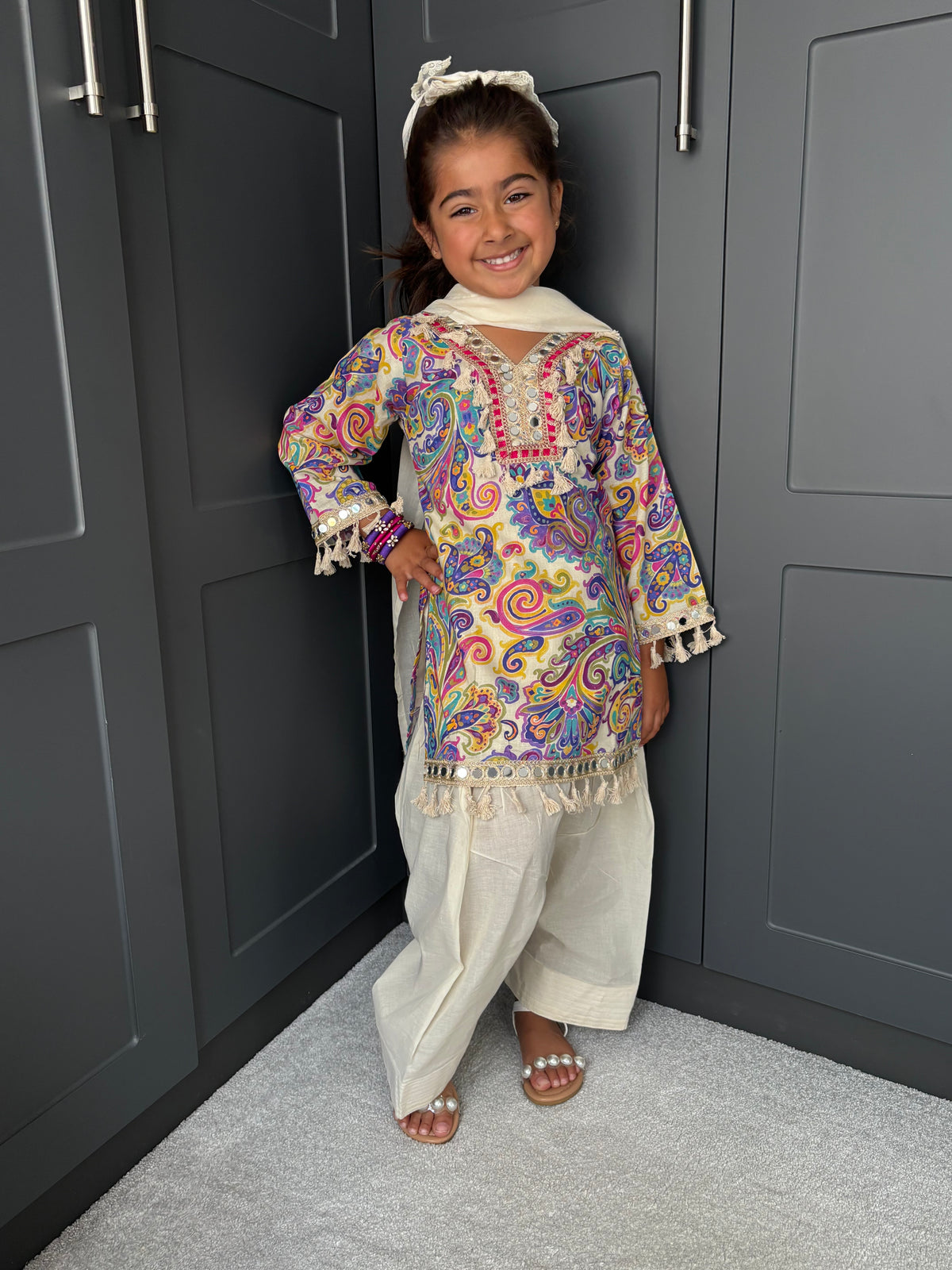 Paisley Mirror Work Kurta Salwar Set for Girls