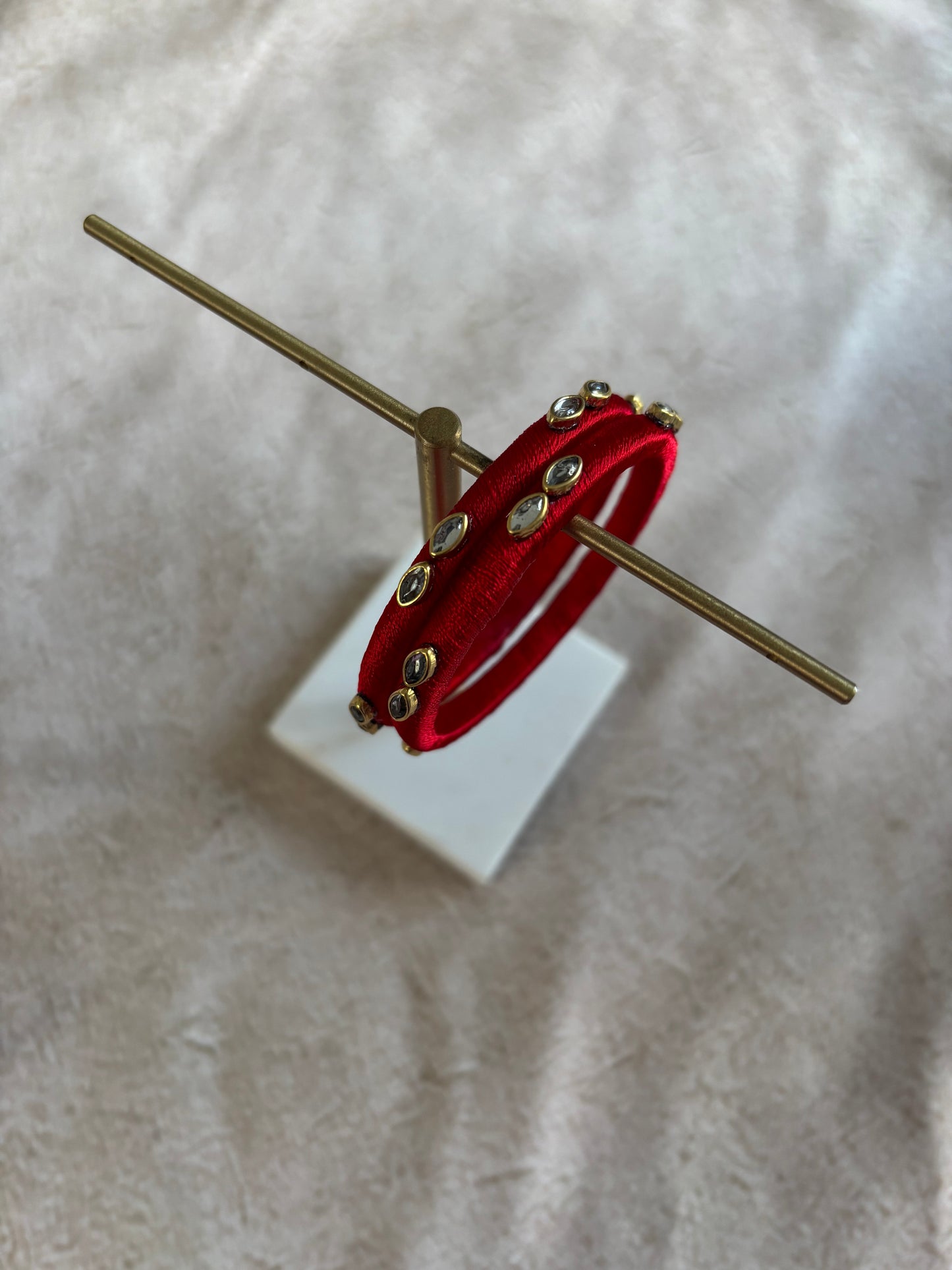 Slim Embellished Bangle (Red)
