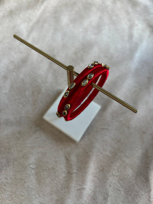 Slim Embellished Bangle (Red)