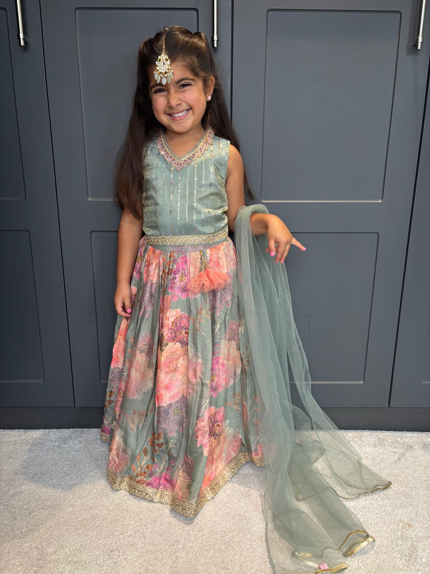 Sage Green Floral Lengha