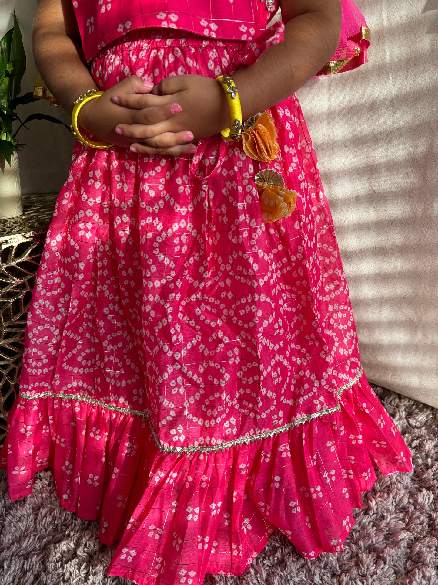 Pink Bhandani Print Lehenga Set