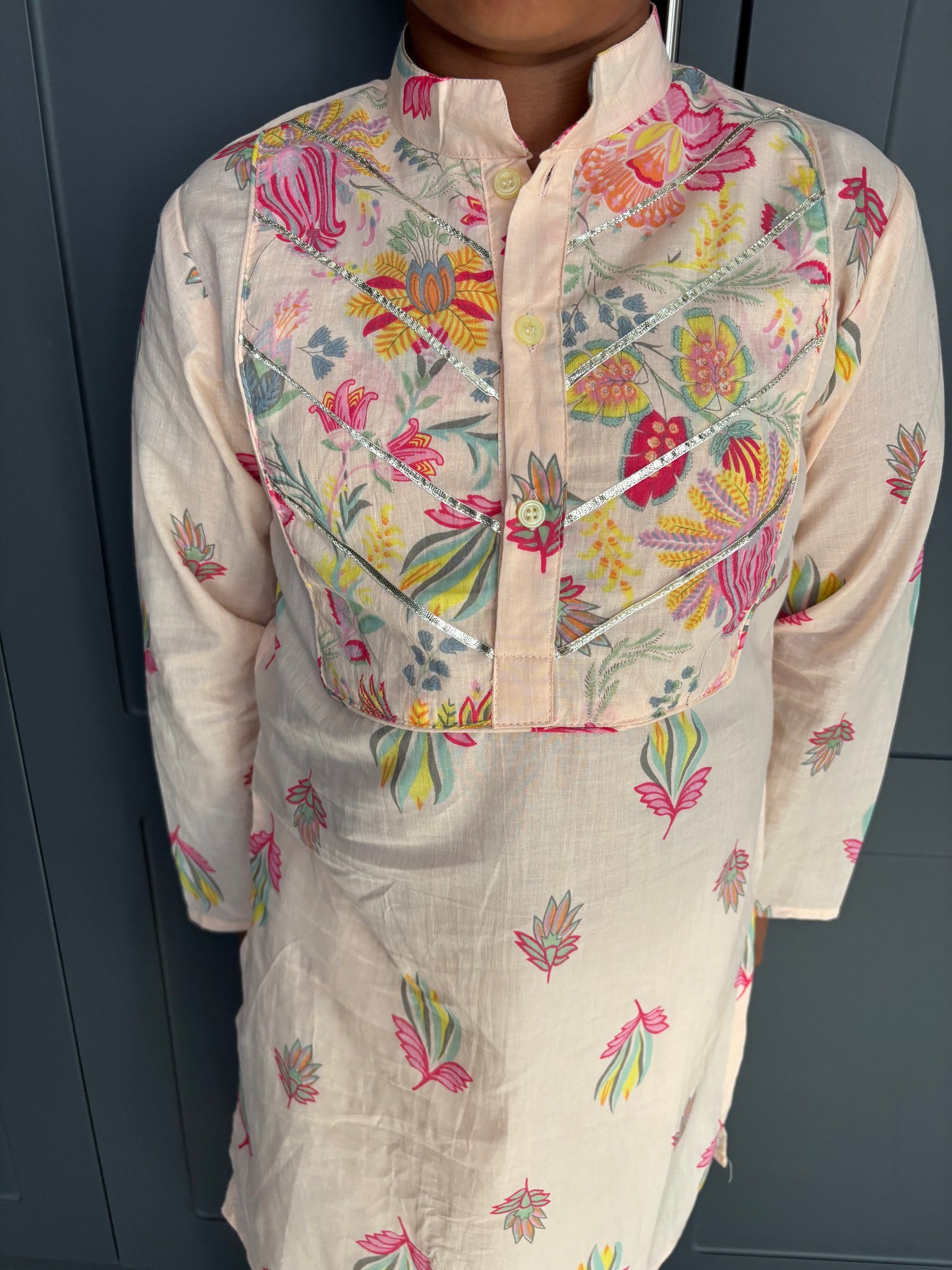Lotus Print Kurta Pyjama Set | Boys' Indian Festive Wear | Sibling Collection