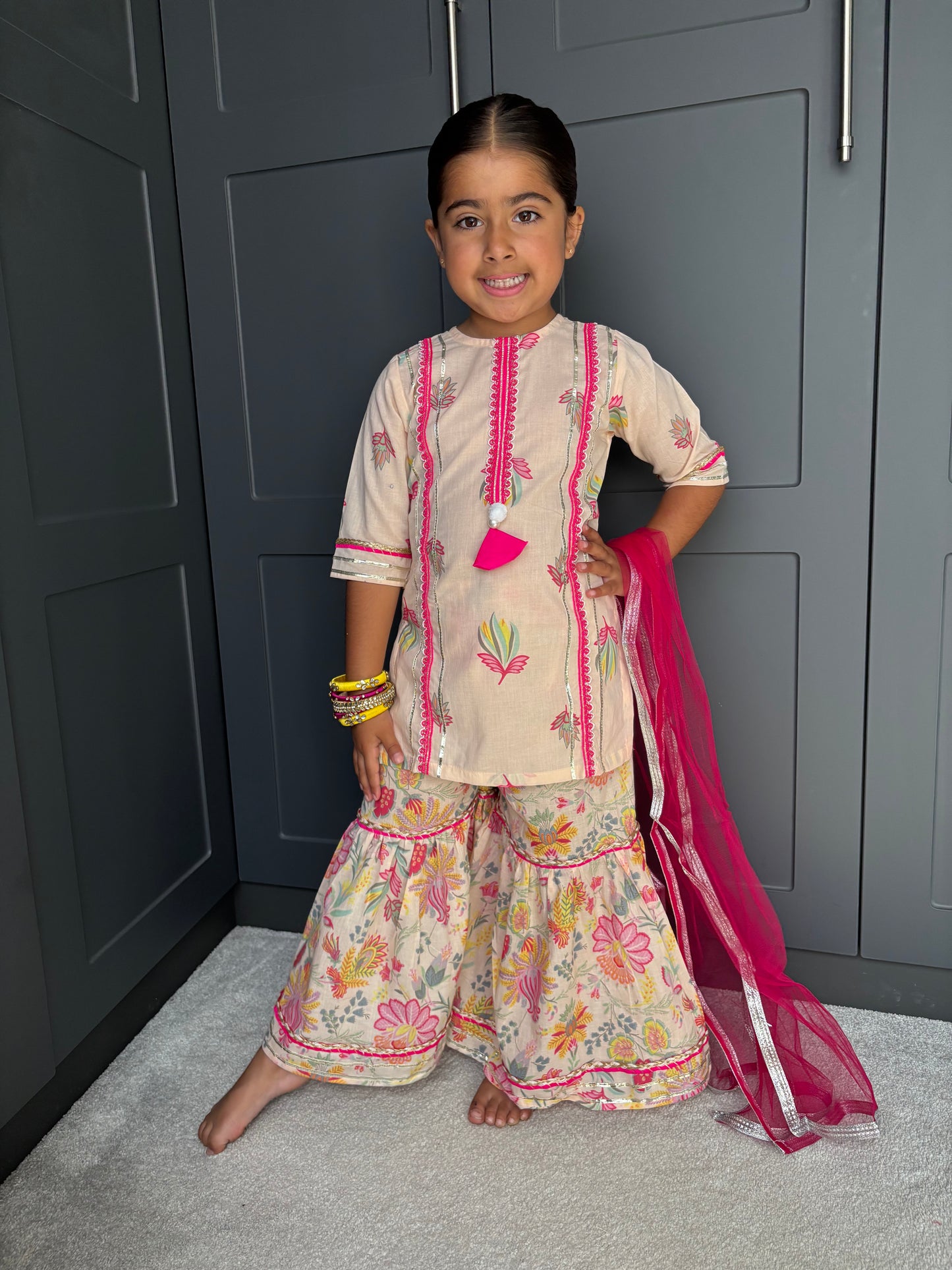 Lotus Print Girls Gharara Set | Indian Festive Wear | Sibling Collection