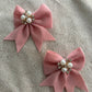Peach Pearl Bow Clips (Small)