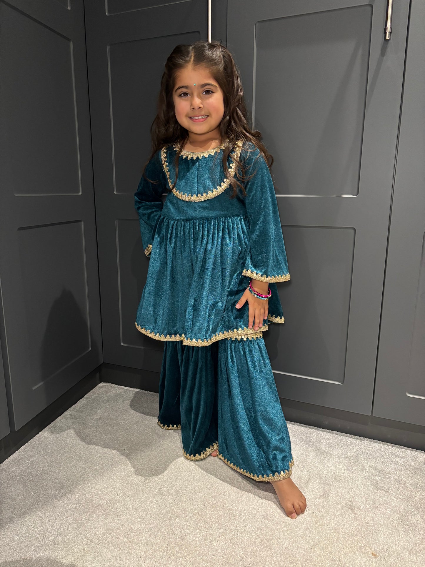 Teal Velvet Sharara Suit