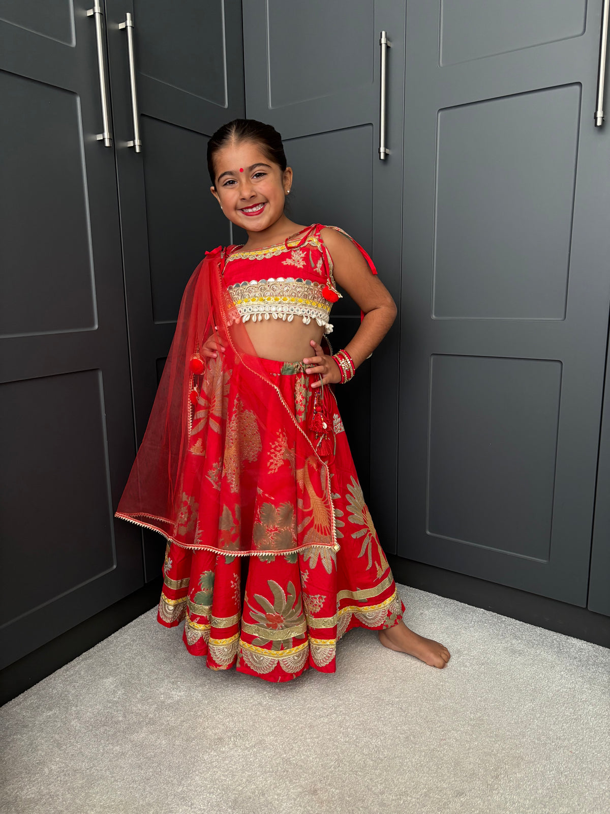 Red Lengha | Girls Navratri Garba Outfit | Indian Kidswear