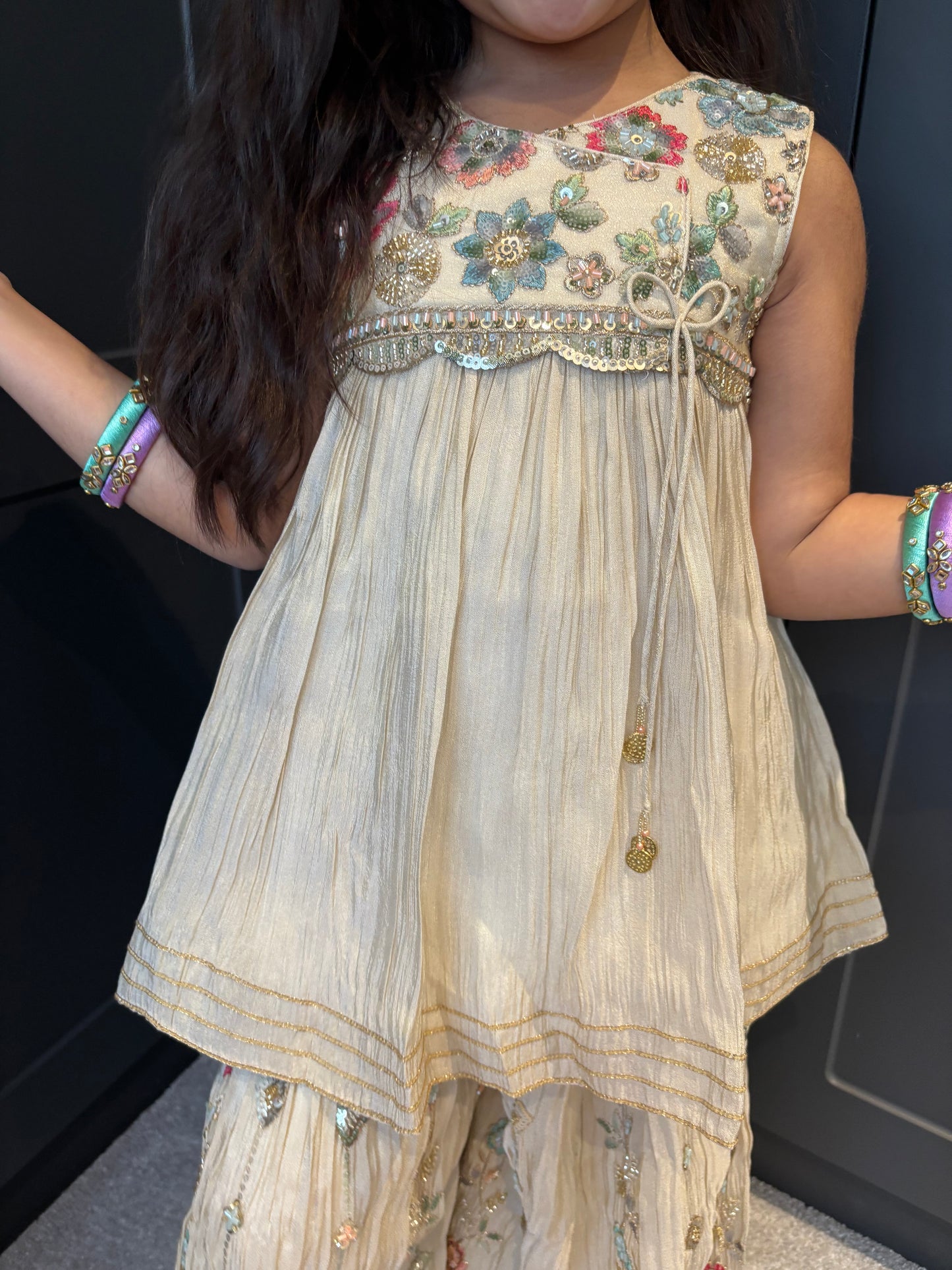 Pastel Floral Embroidery Palazzo Suit