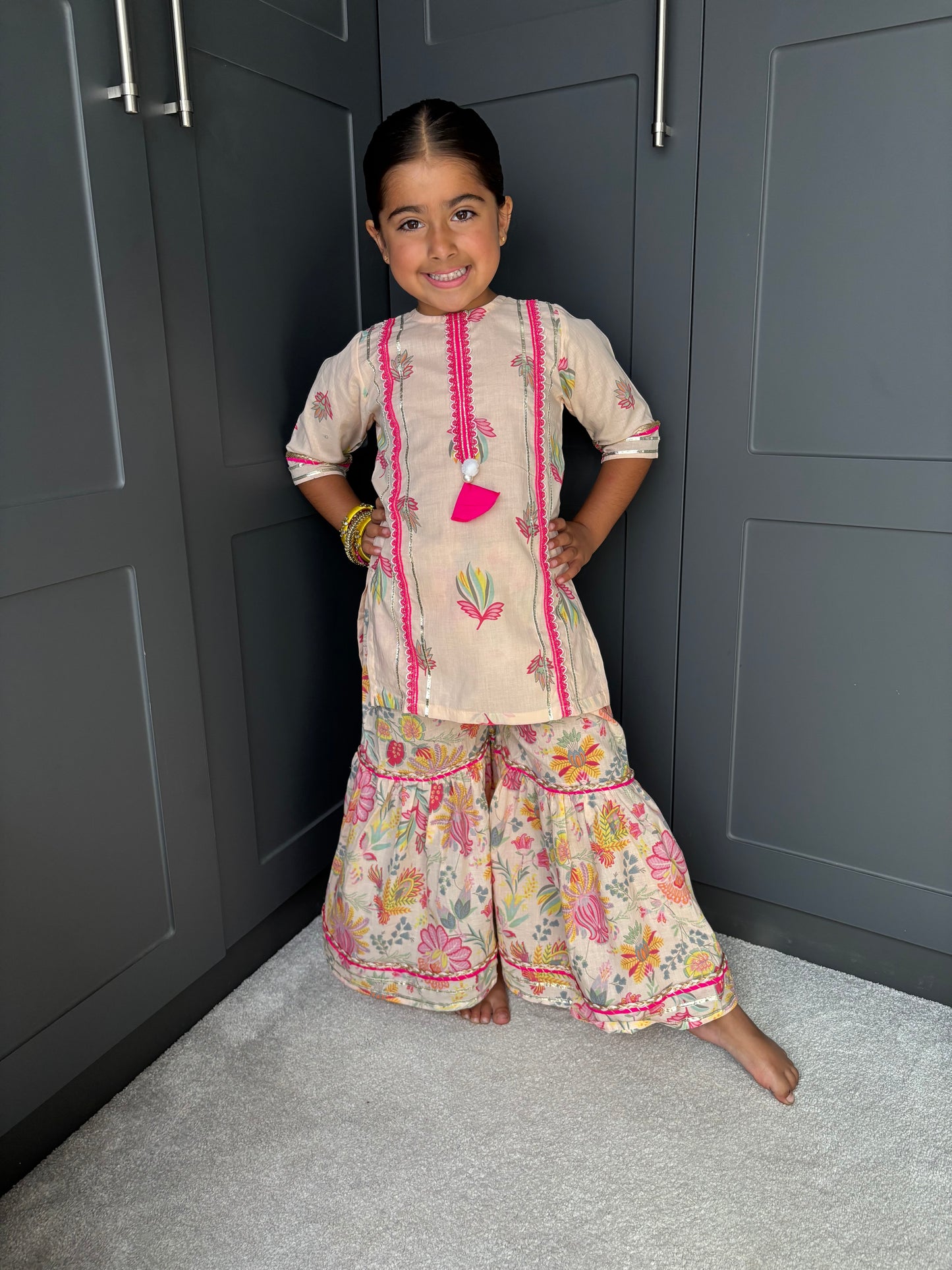 Lotus Print Girls Gharara Set | Indian Festive Wear | Sibling Collection