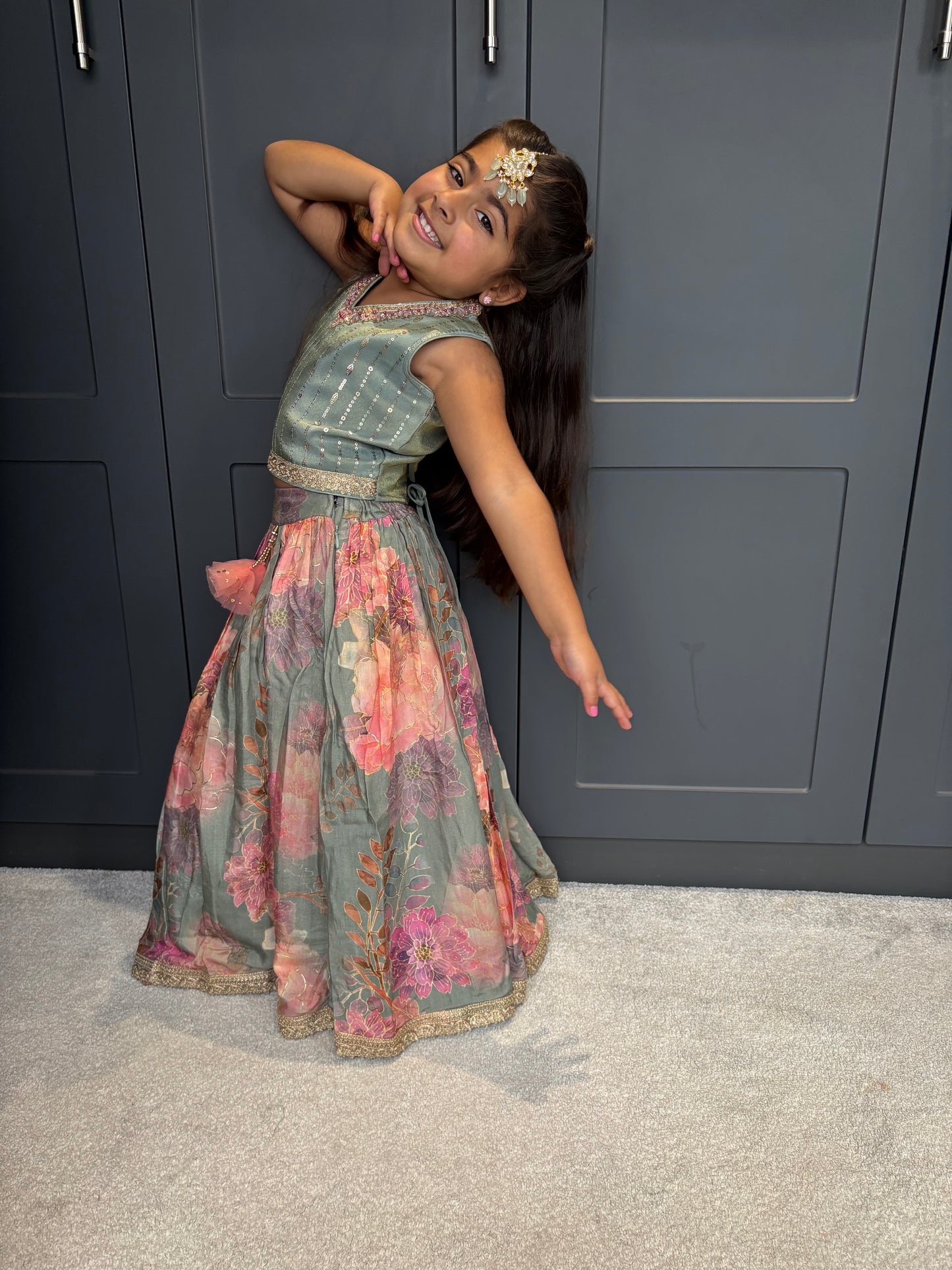 Sage Green Floral Lengha