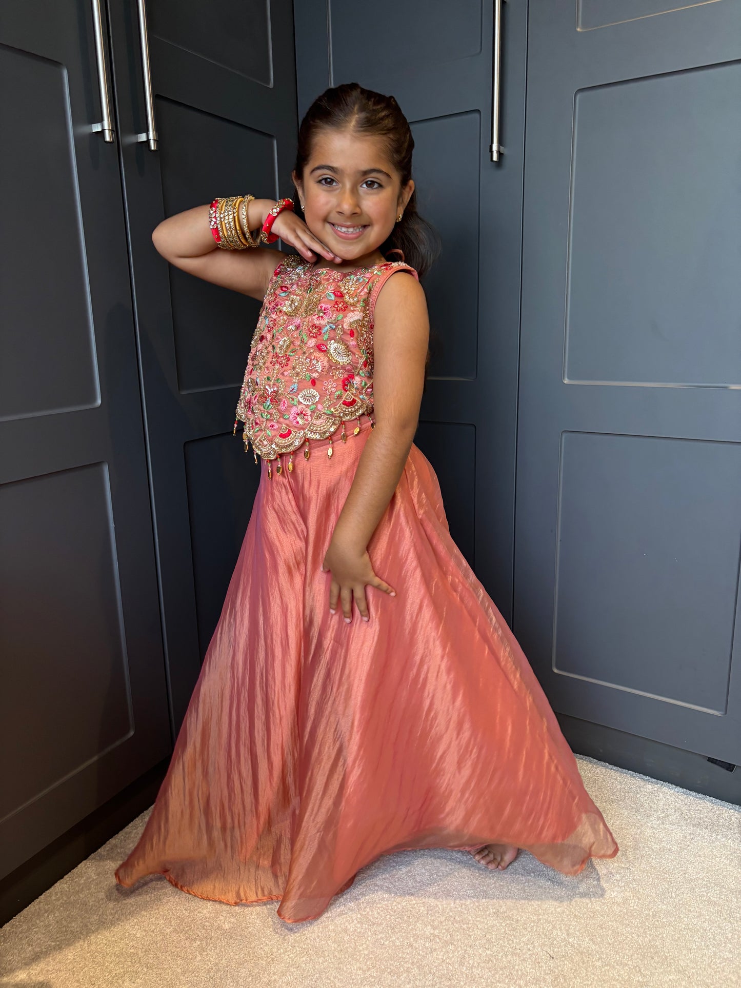 Coral Floral Pearl Palazzo Suit