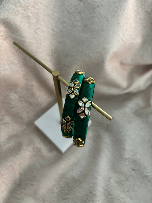 Emerald Green Embellished Bangles