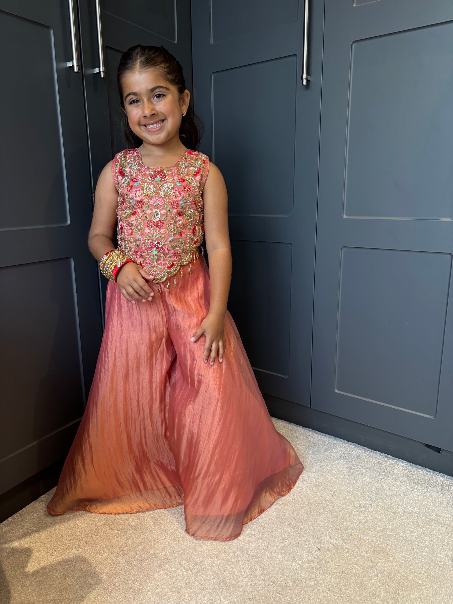 Coral Floral Pearl Palazzo Suit
