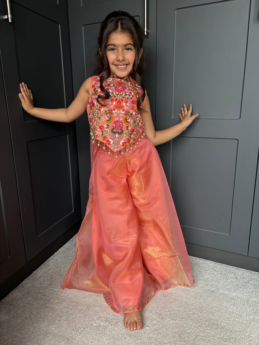 Coral Floral Pearl Palazzo Suit