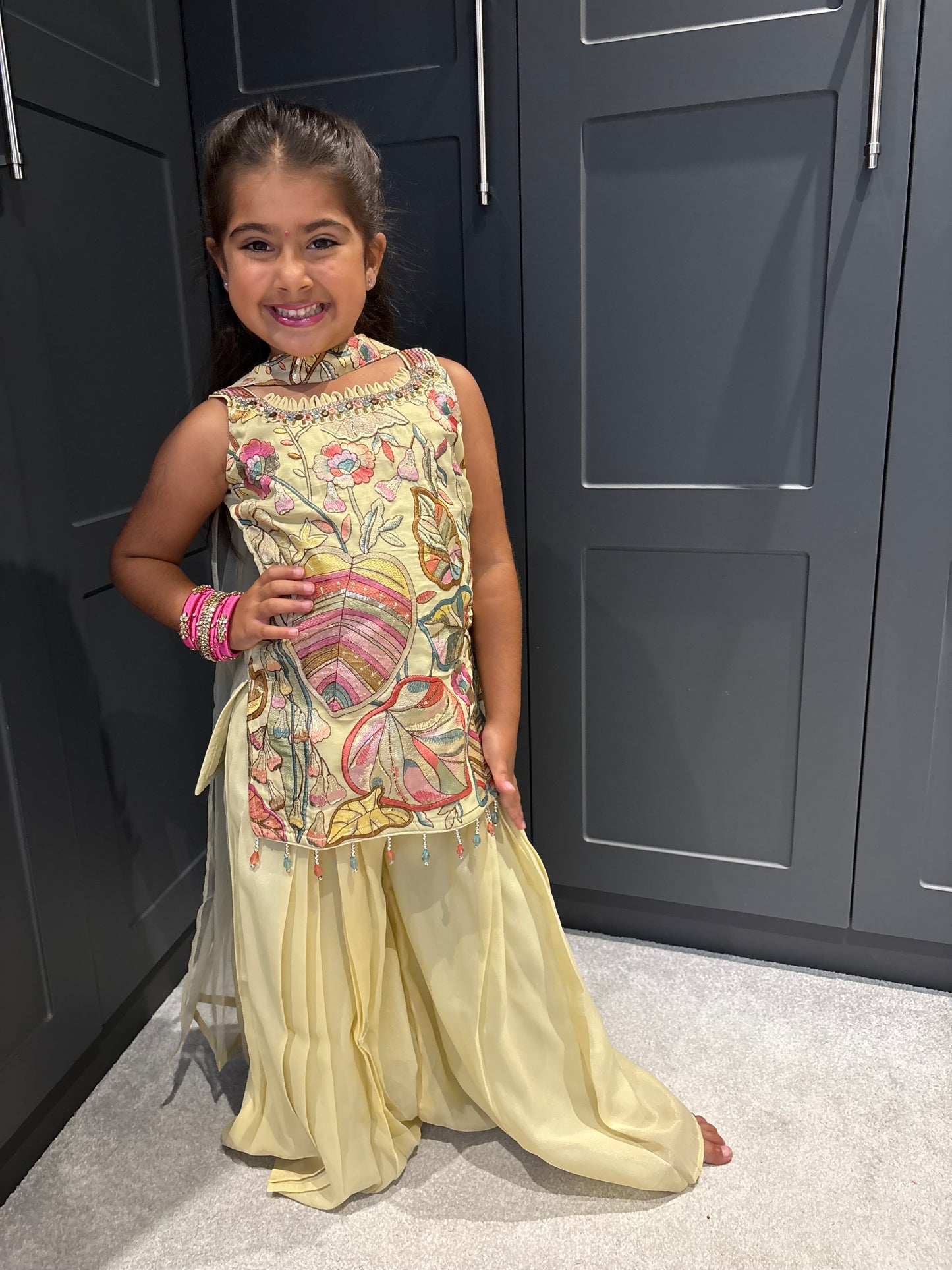 Girls Lemon Embroidered Palazzo Suit