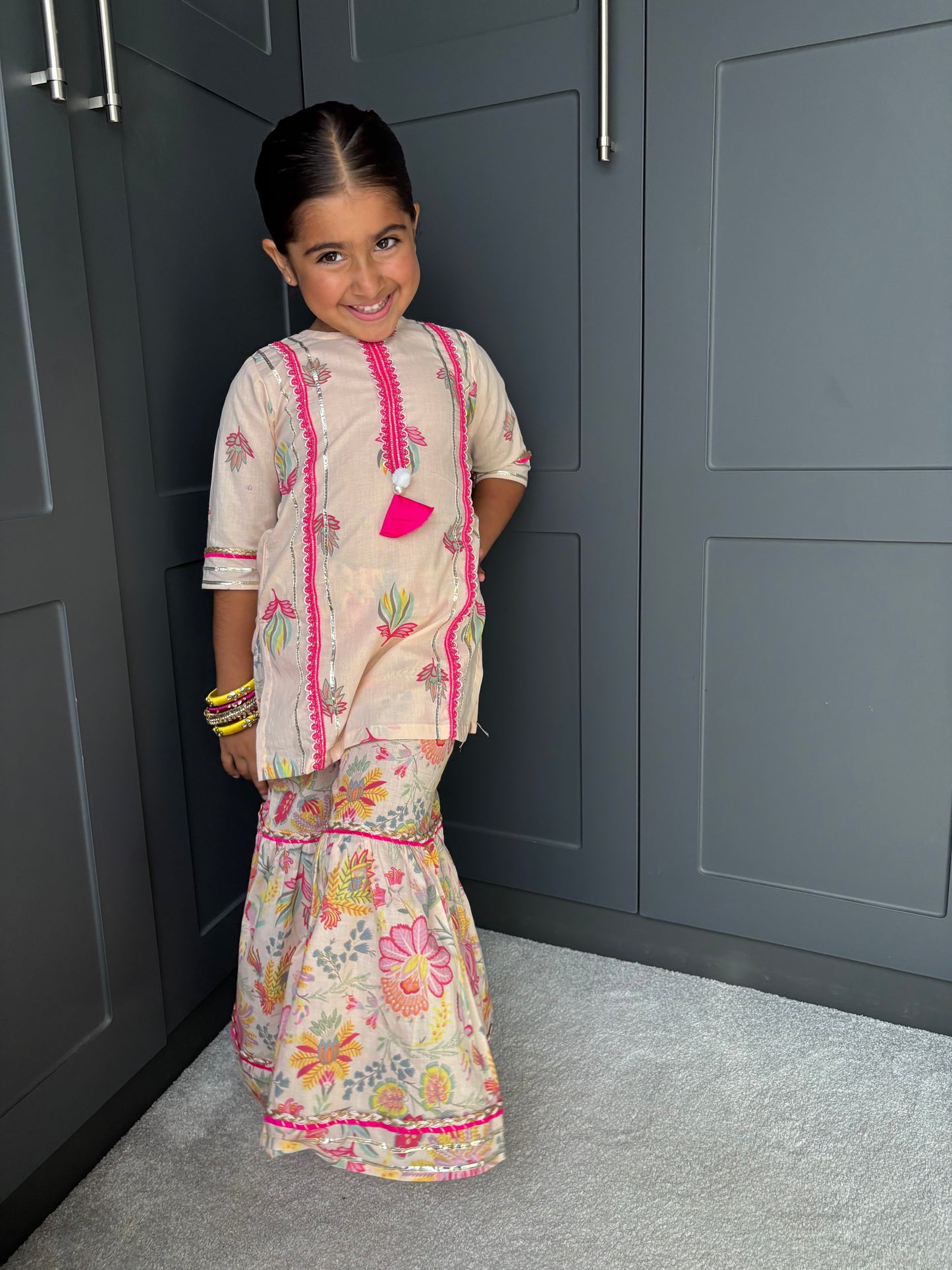 Lotus Print Girls Gharara Set | Indian Festive Wear | Sibling Collection