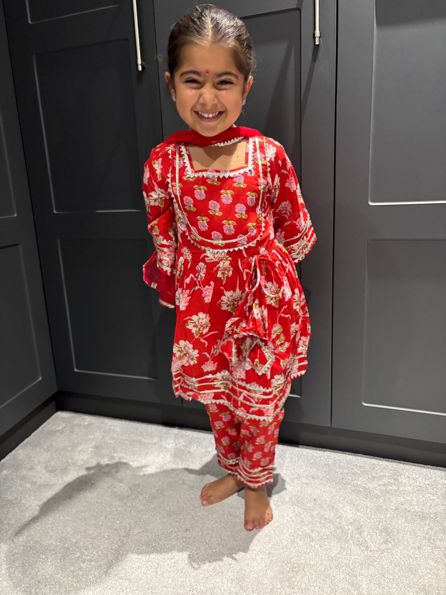 Red Floral Trouser Suit Set