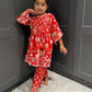 Red Floral Trouser Suit Set