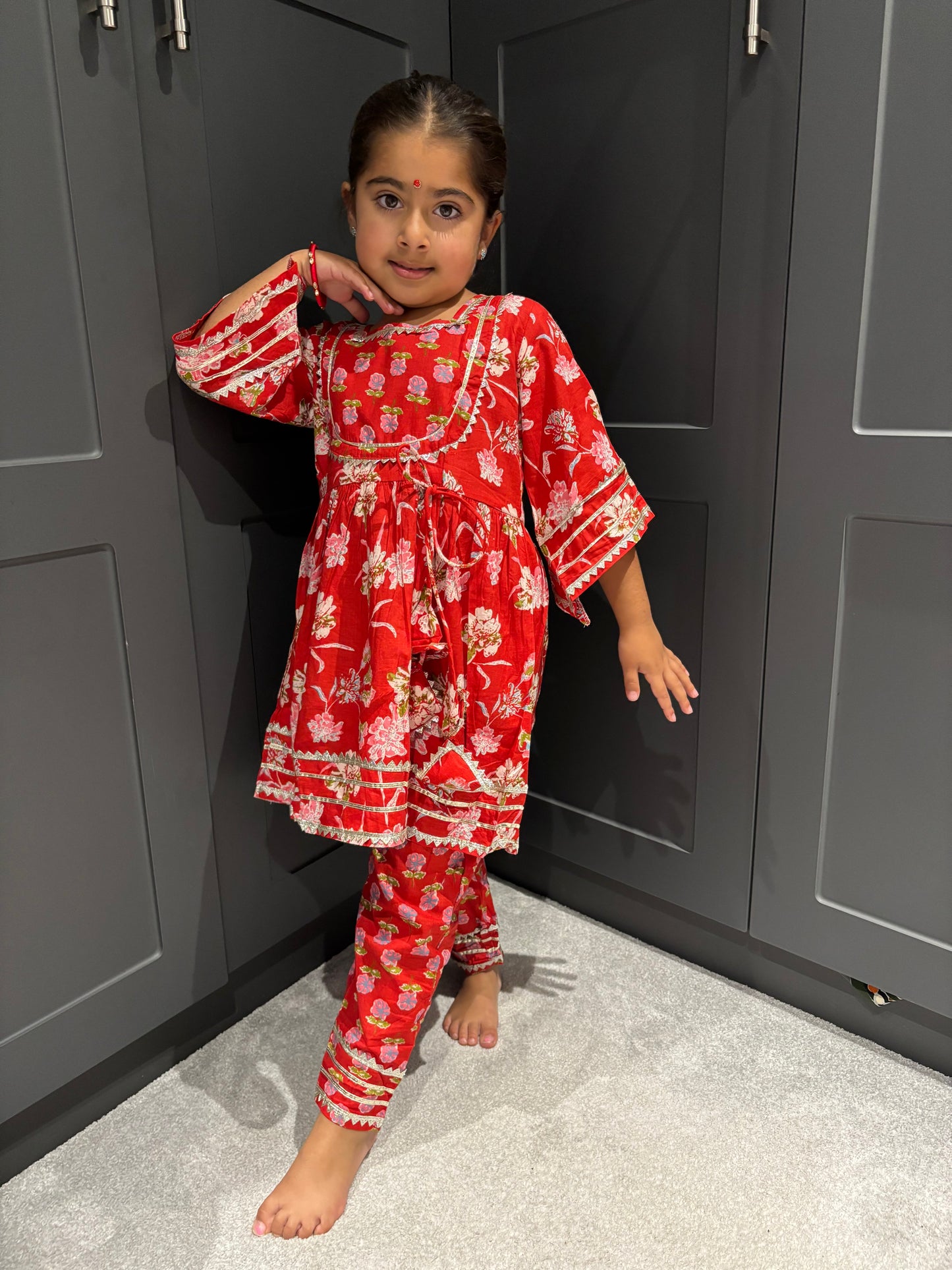 Red Floral Trouser Suit Set