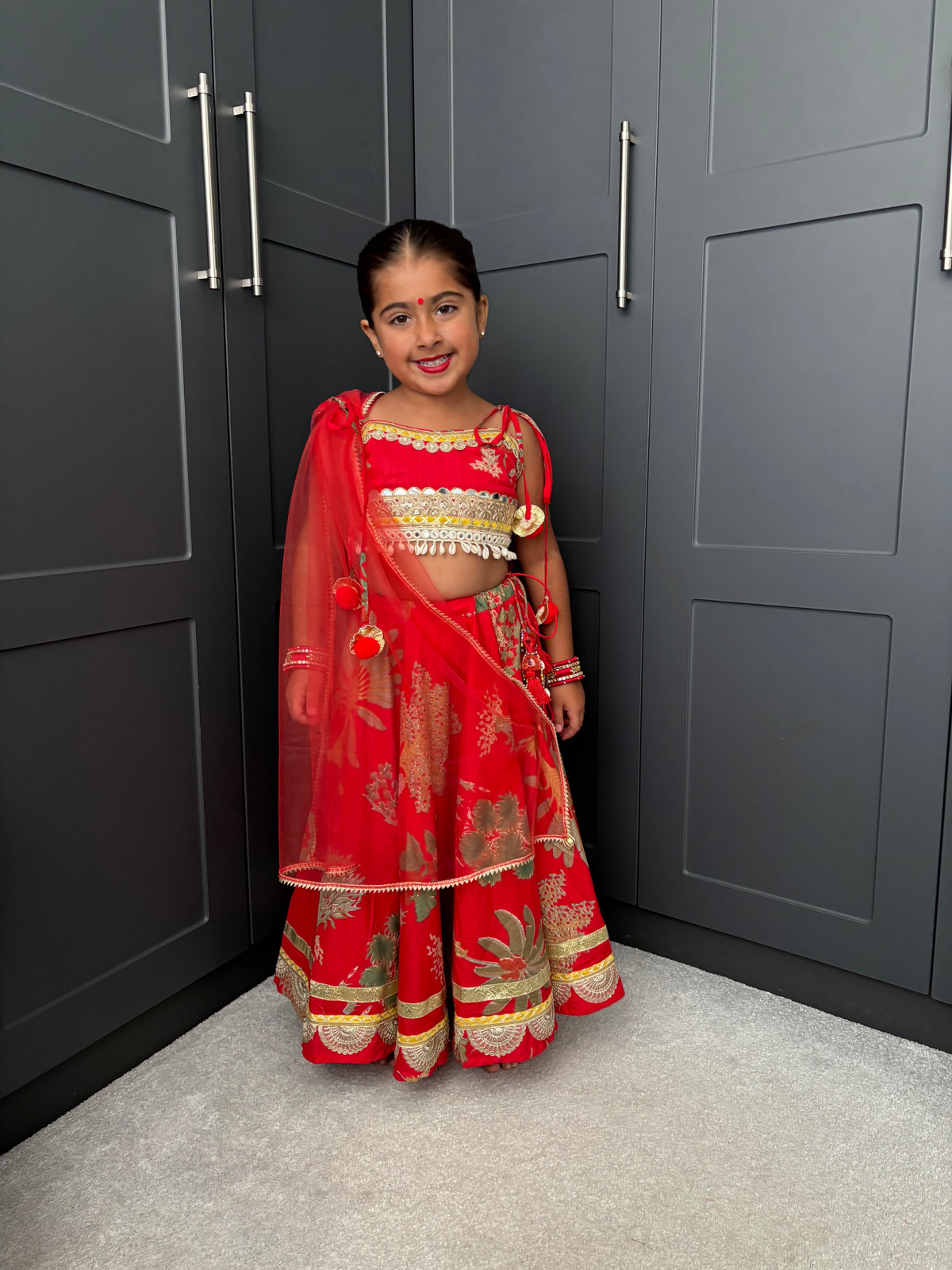 Red Lengha | Girls Navratri Garba Outfit | Indian Kidswear