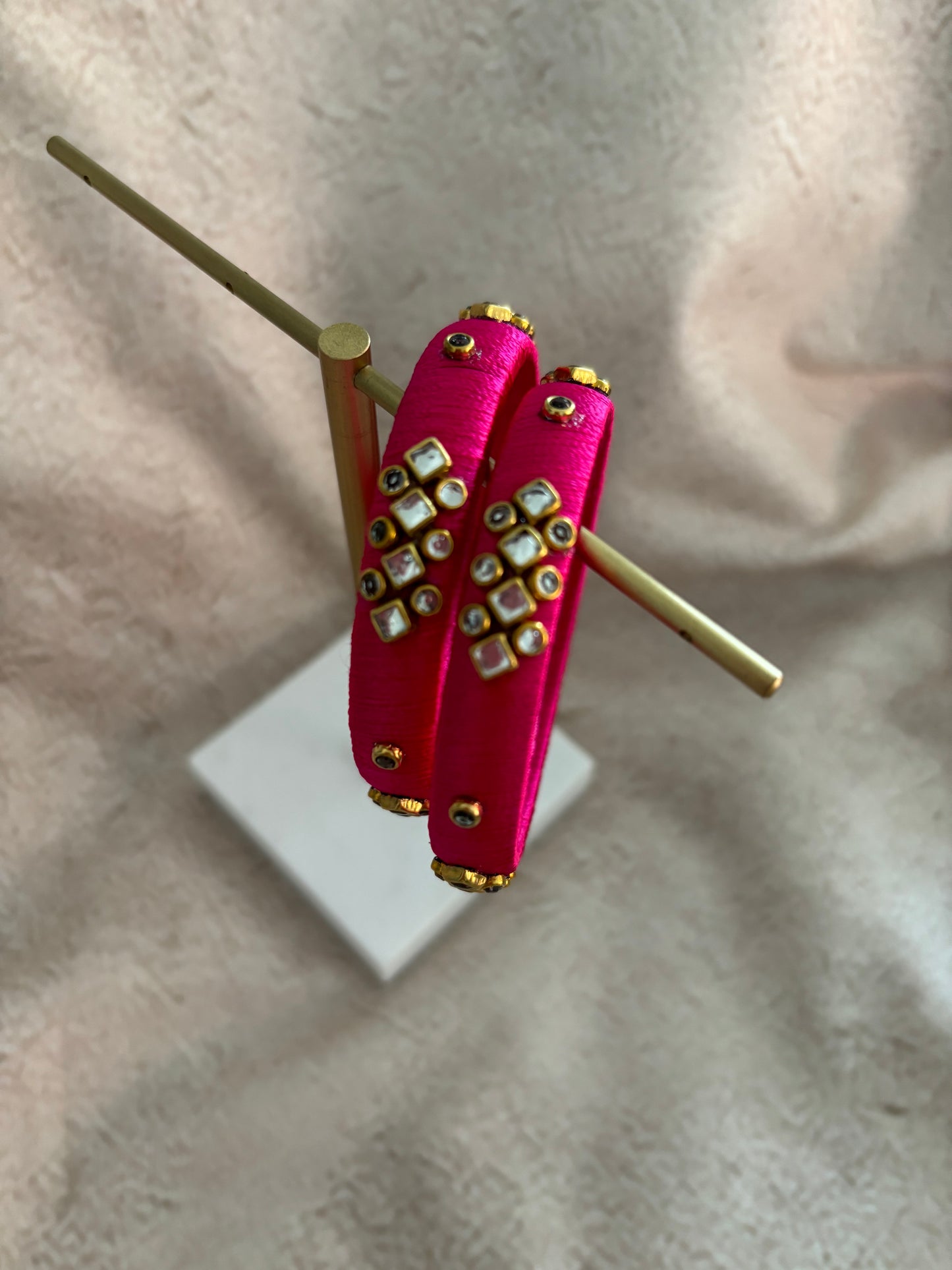 Fuscia Pink Embellished Bangles