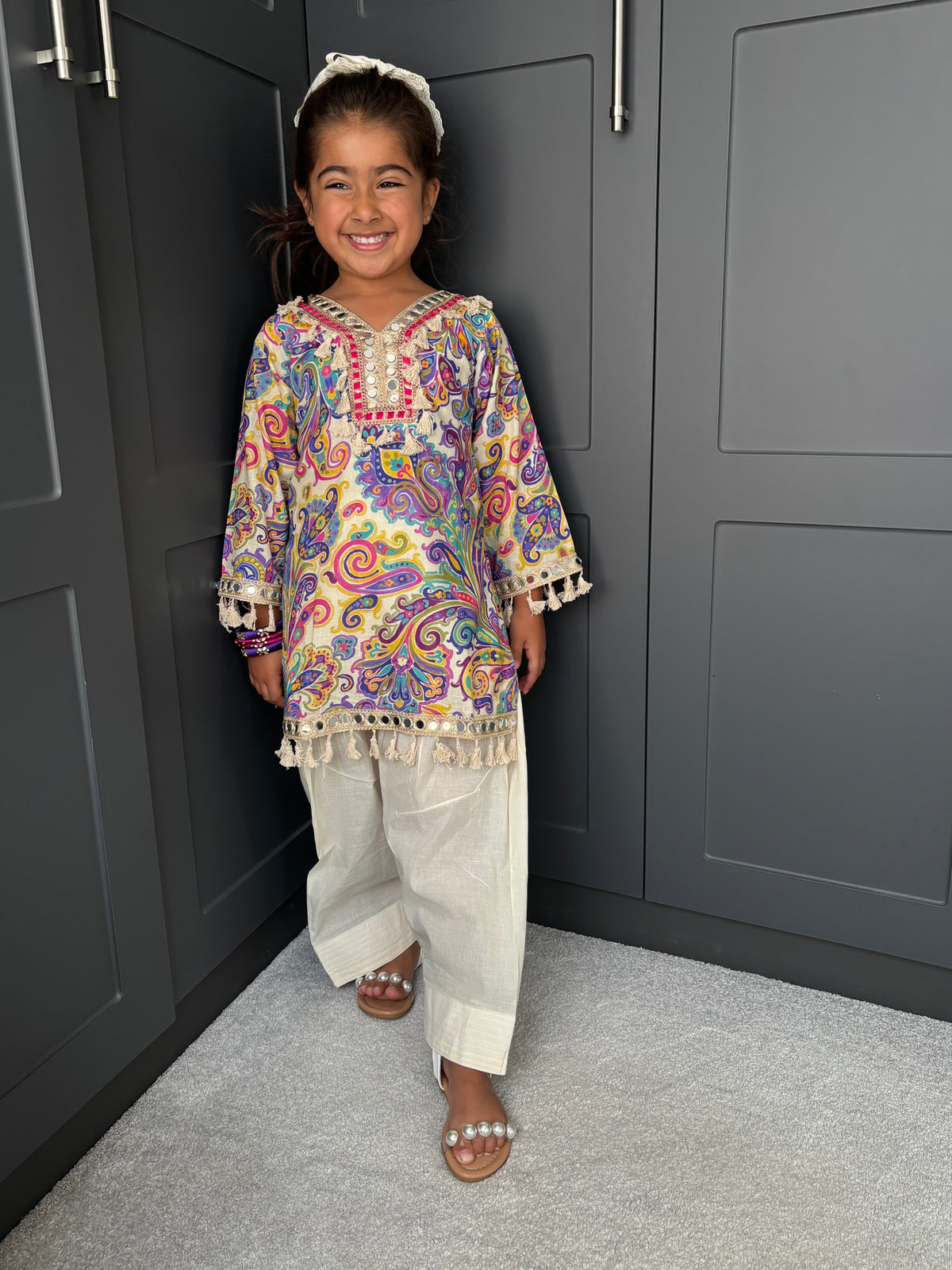 Paisley Mirror Work Kurta Salwar Set for Girls