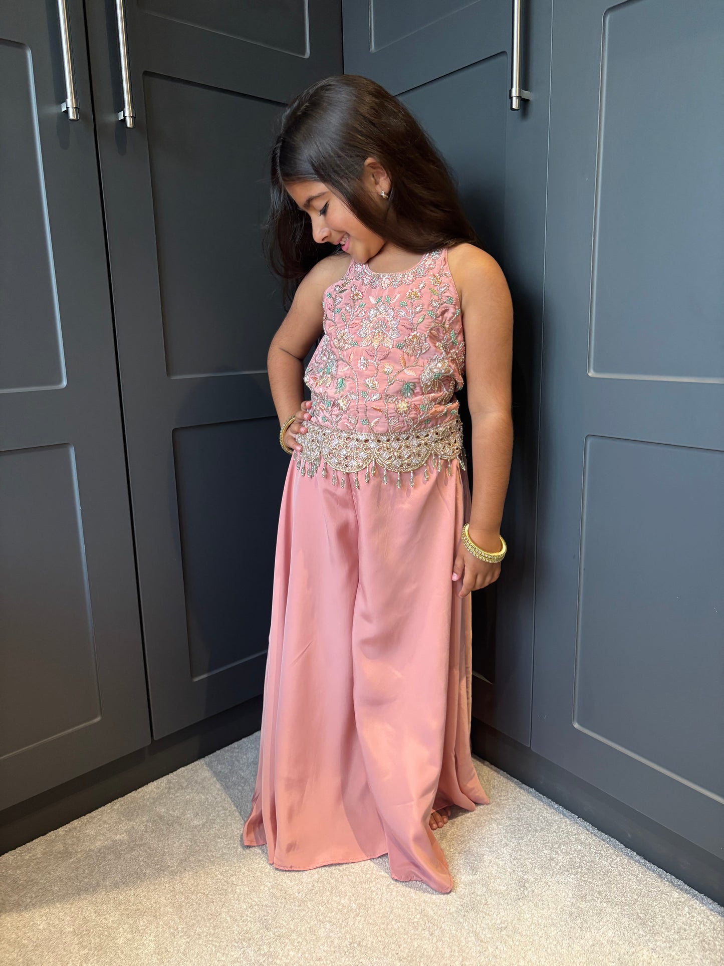 Blush Pink Embroidered Palazzo Suit