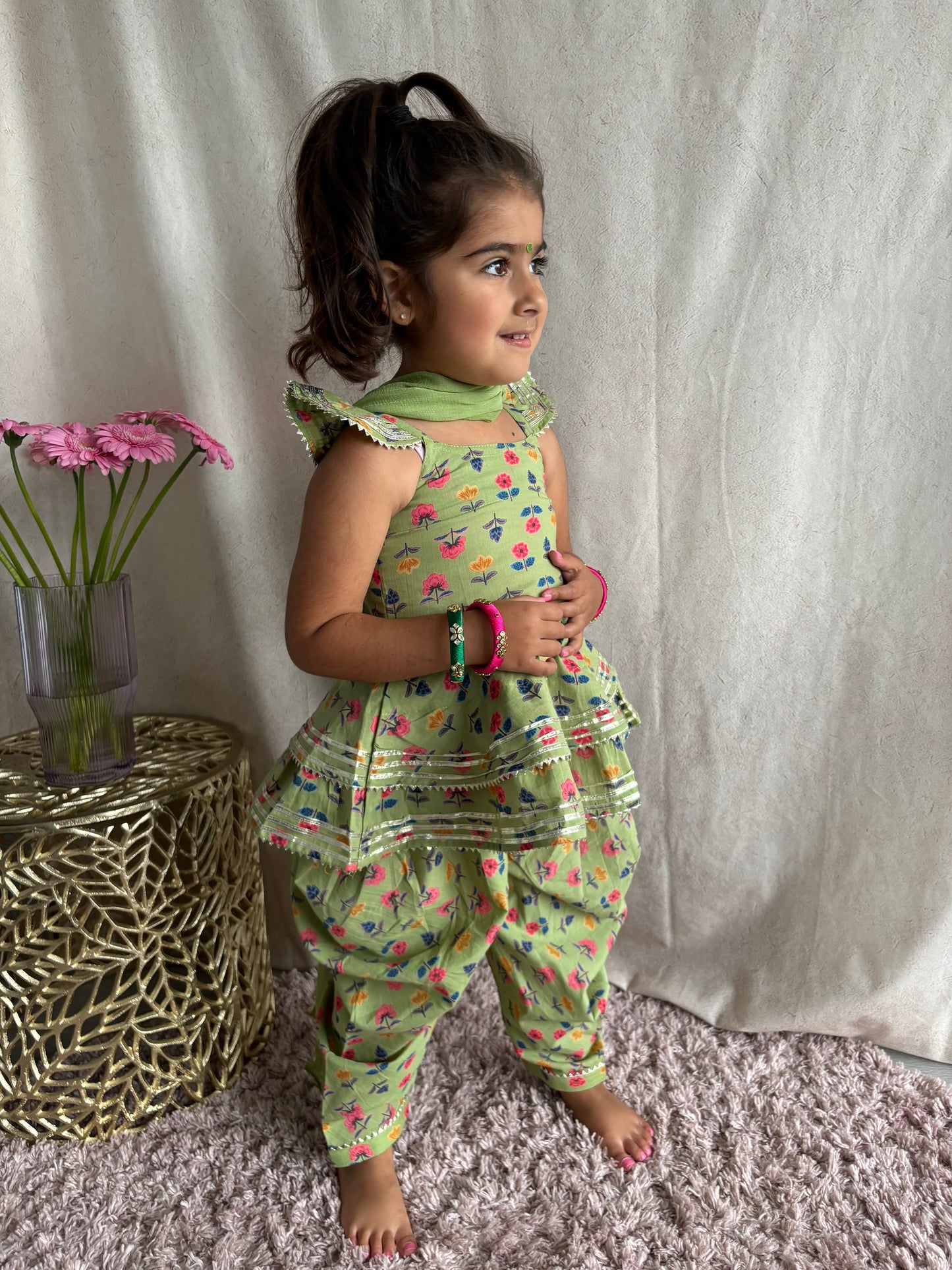 Rosy Peplum Kurta with Flared Dhoti (Green)