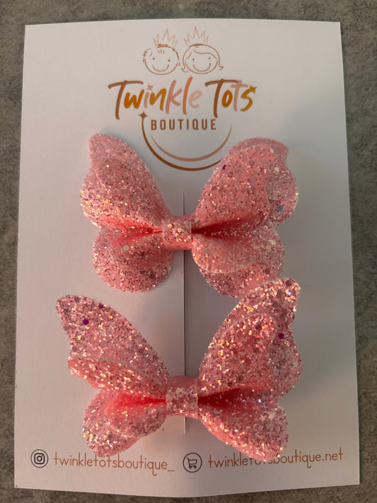 Glitter Bow Clip (Pink)