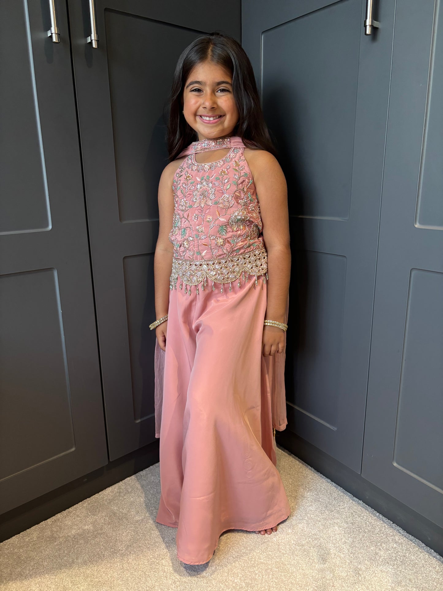 Blush Pink Embroidered Palazzo Suit