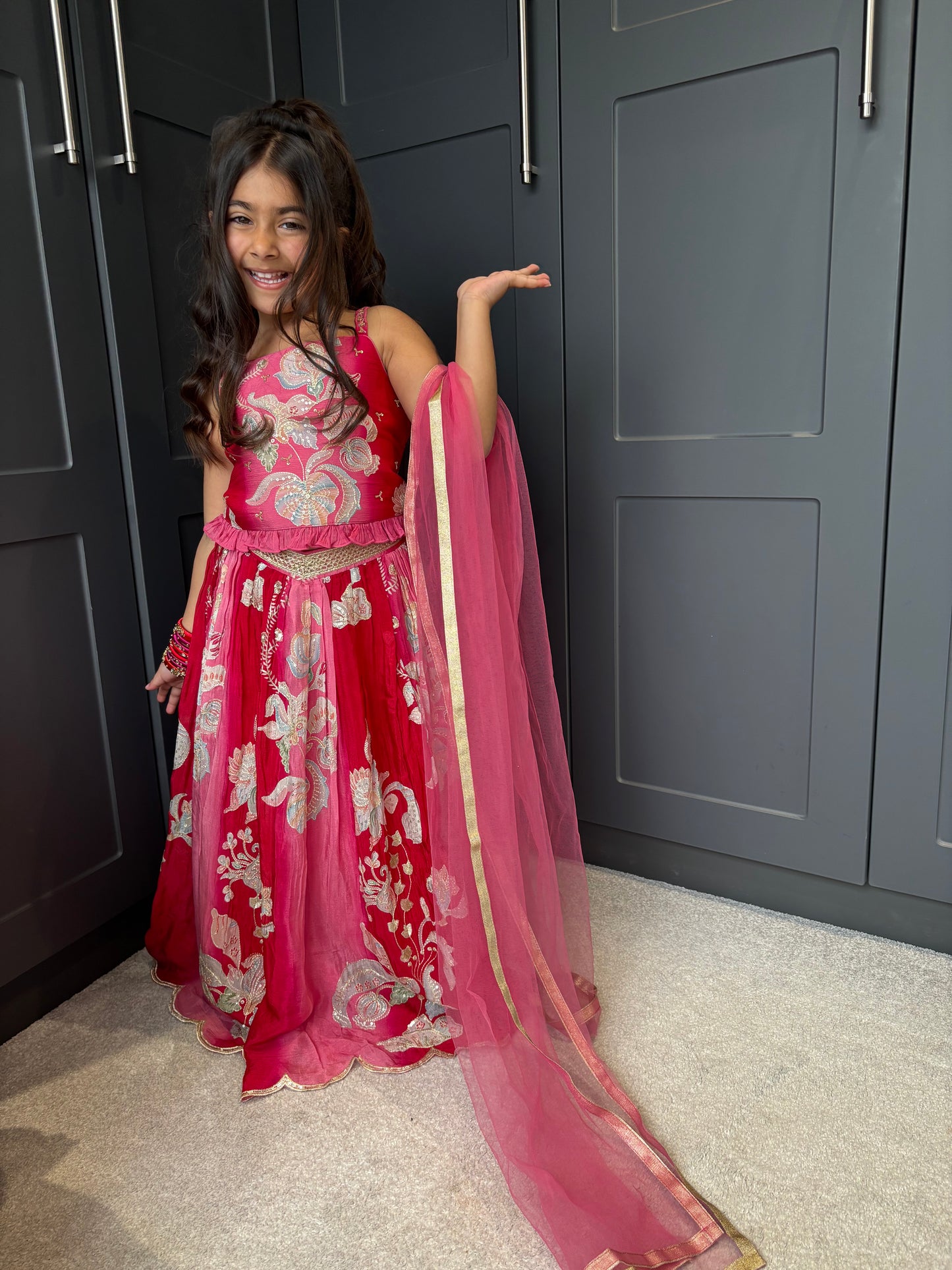 Magenta & Red Lengha Set