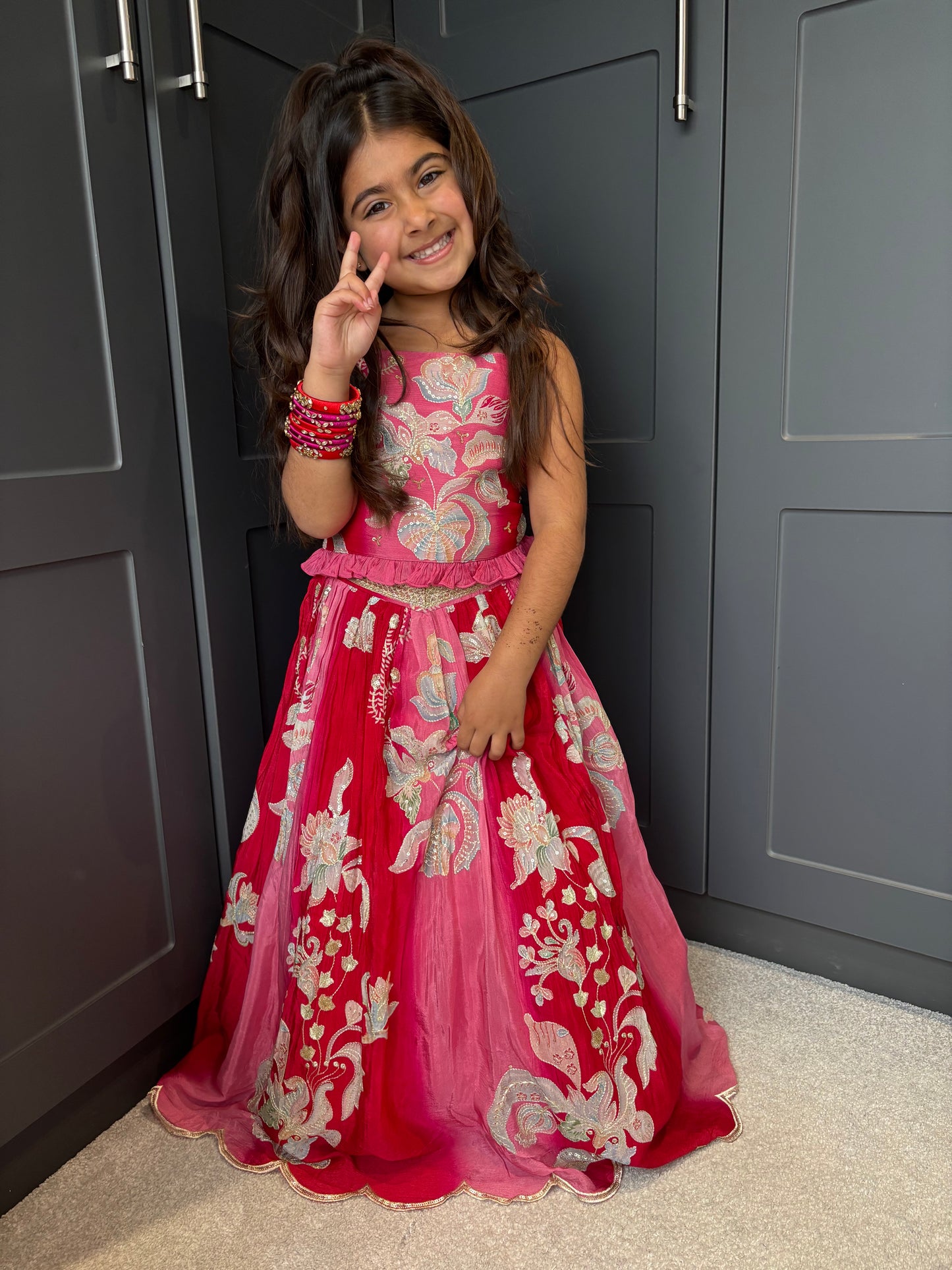 Magenta & Red Lengha Set