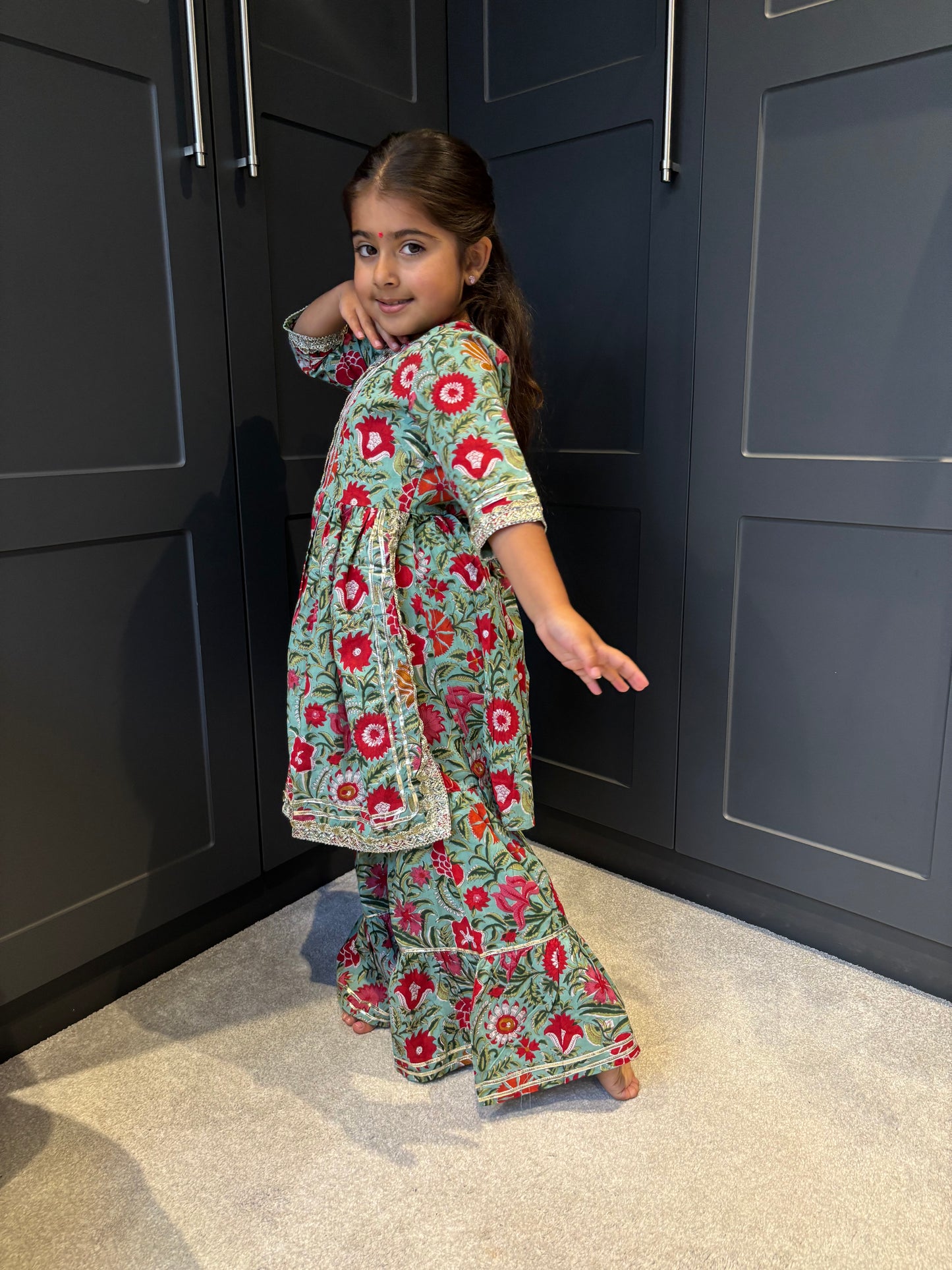 Mint & Red Paisley Print Sharara Suit