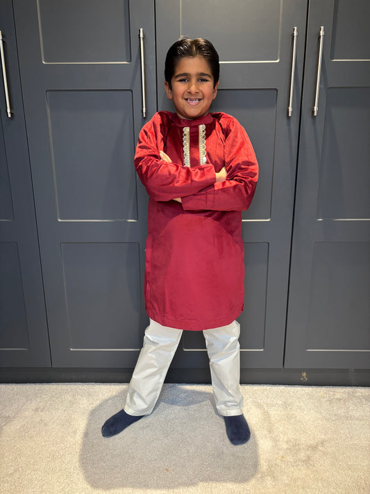 Boys Red Kurta Pyjama