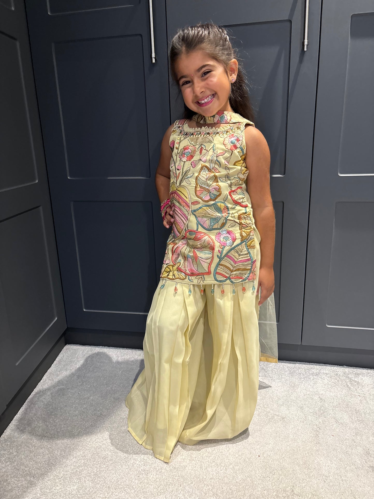 Girls Lemon Embroidered Palazzo Suit
