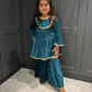 Teal Velvet Sharara Suit