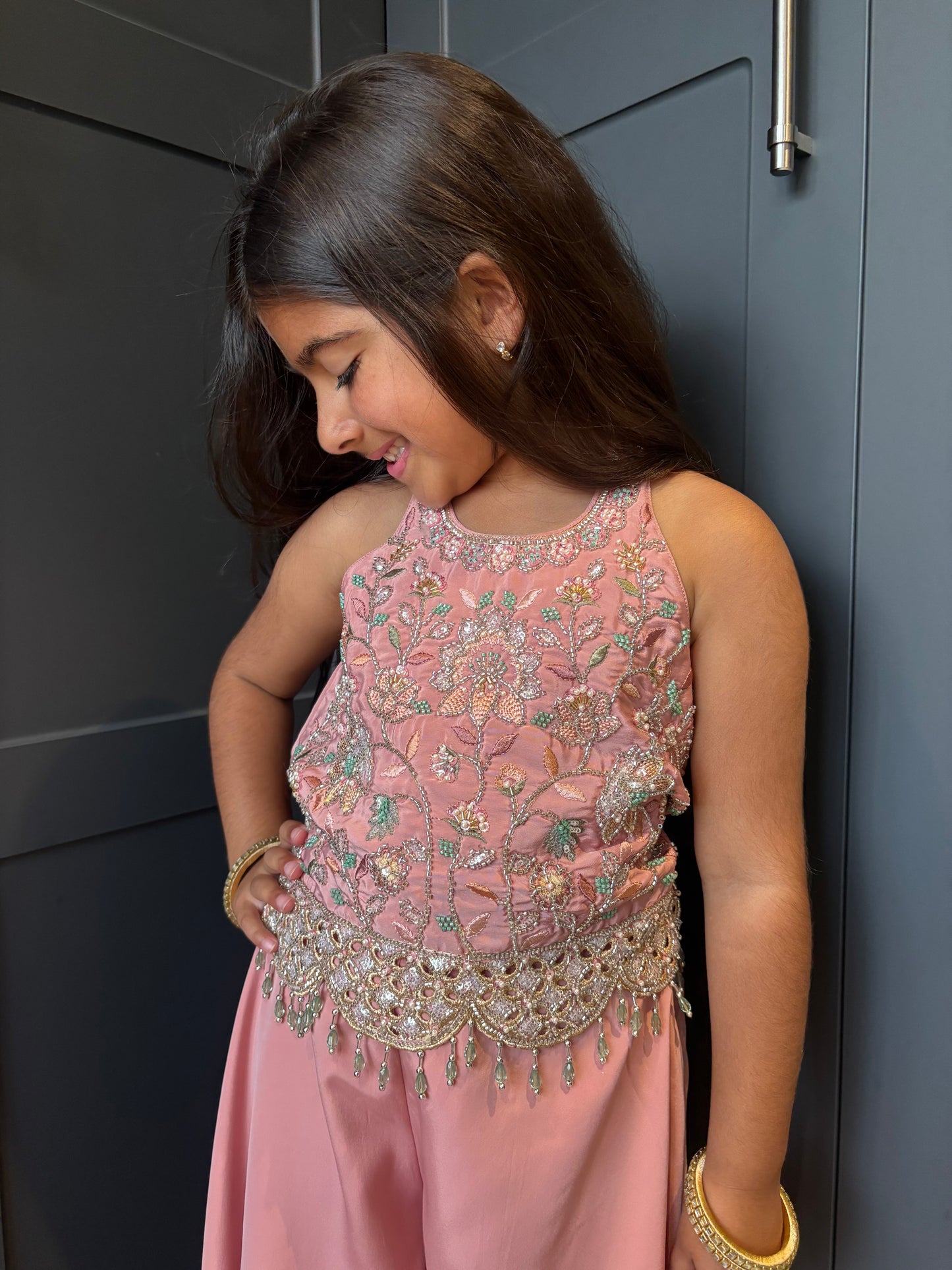 Blush Pink Embroidered Palazzo Suit