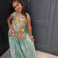 Girls Aqua Blue Embroidered Palazzo Suit | Floral Festive Ethnic Wear